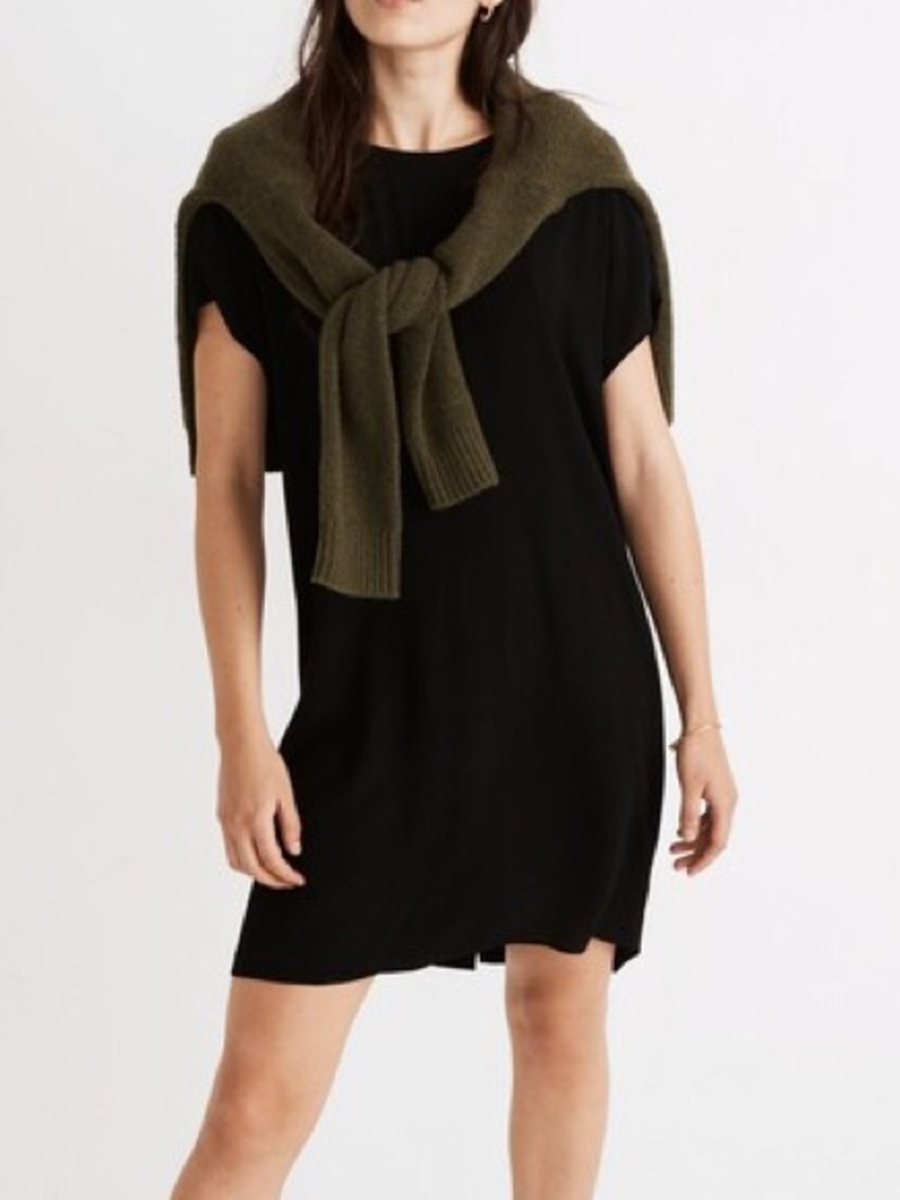 Madewell Black Crewneck Button Back Easy Shift Dress Small